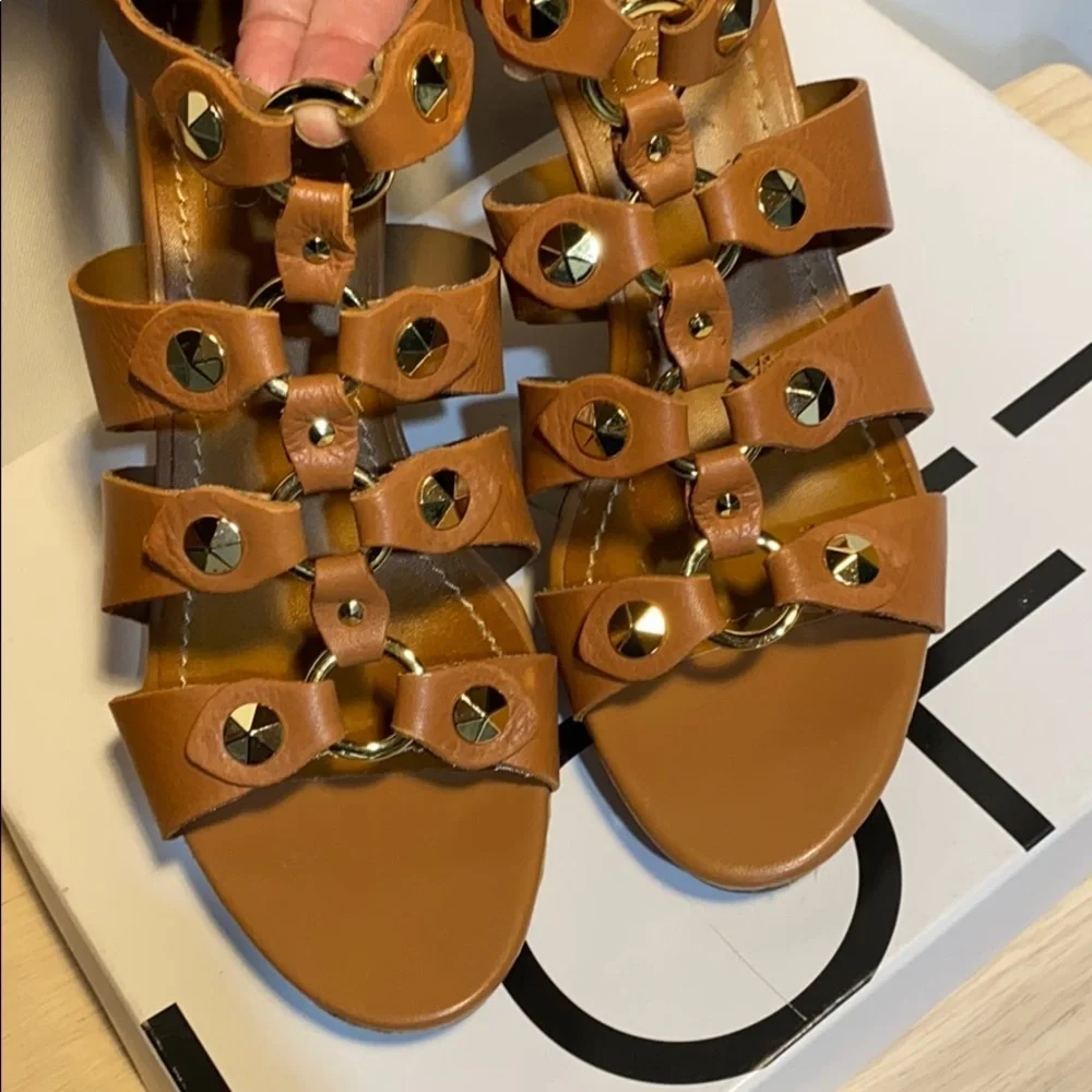Ann Taylor Loft Studded Leather Wedge Sandals